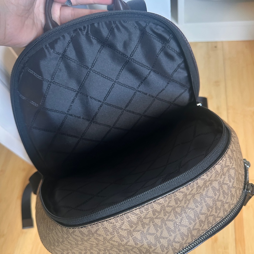Michael Kors Hudson Logo Canvas Leather Large Backpack - Picture 6 of 16